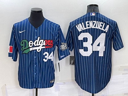 Men's Los Angeles Dodgers #34 Toro Valenzuela Navy Mexico World Series Cool Base Stitched Baseball Jersey